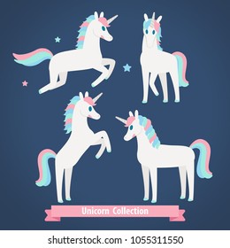 Set of vector unicorn in any actions