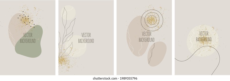 Set of vector universal background with hand drawn abstract shapes and gold glitter