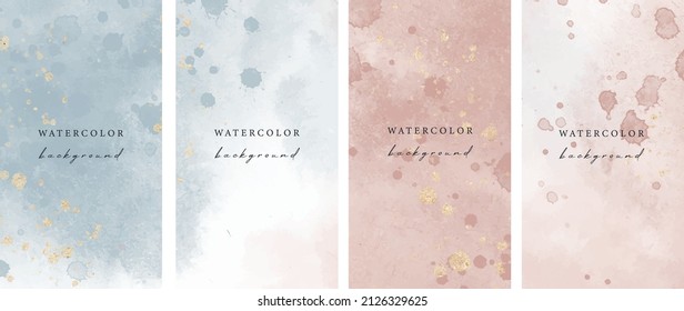 Set of vector universal backgrounds with watercolor shapes copy space for text. Design for social media, story, card, invitation, feed post.