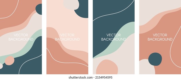 Set of vector universal doodle backgrounds with copy space for text. Stories templates for social media