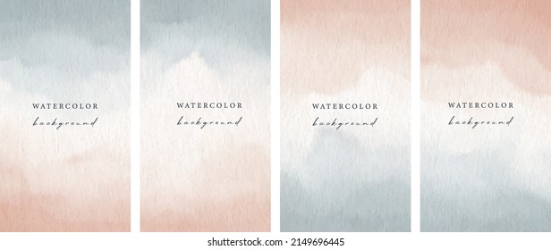 Set of vector universal watercolor backgrounds with copy space for text. Design for social media, story, card, invitation, feed post.