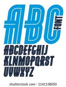 Set of vector upper case bold regular English alphabet letters made with white lines, can be used for logo creation in public relations business 