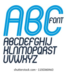 Set of vector upper case rounded delicate English alphabet letters made with white lines, can be used for logo creation in public relations business 