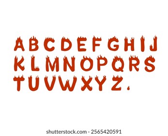 set vector uppercase fire alphabet A until Z with flame hand drawn