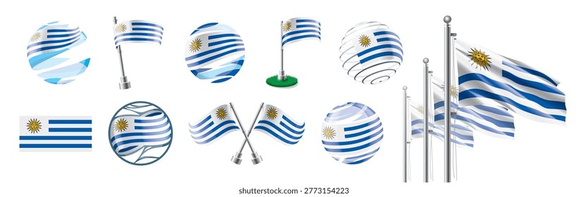A set of vector Uruguayan flags of different designs