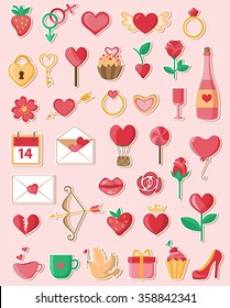 Set of vector Valentine icons in a flat style