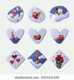 set vector valentine sticker illustration