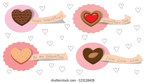 set of vector valentines with cookies and candies