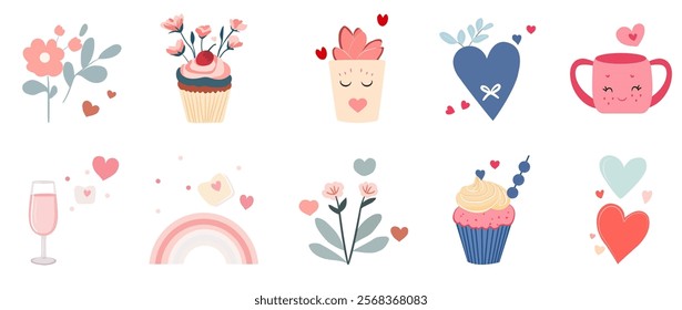 Set of vector Valentines day elements cute icons design	