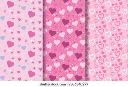 Set vector valentine's day, heart  pink pattern collection.