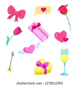 Set of vector Valentine's day icons. Including hearts. gifts. flowers. etc. Isolated on white background