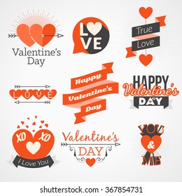 Set of Vector Valentines Day Typography Elements. Red and Black Colors. Typography Design Template