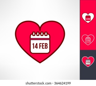 Set of vector valentines hearts with calendar reminder symbol inside. Love and romance design element