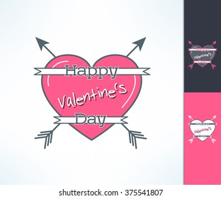 Set of vector valentines hipster design with ribbon, heart and arrows. Love and romance design element.