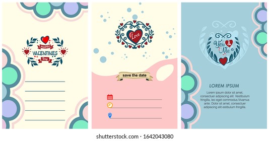 Set of vector Valentine's inspired tags with hearts, simple flat style. Perfect for gift tags, greeting cards,