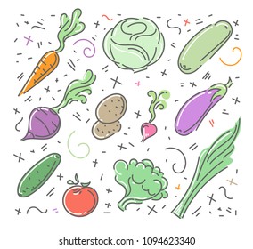 Set of vector vegetable icons in flat style. Vector illustration. 
