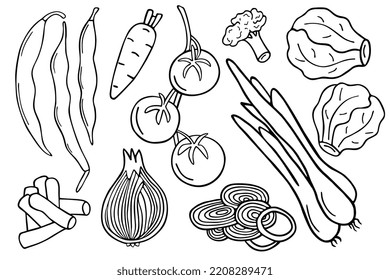 A set of vector vegetables in the doodle style on a white background.