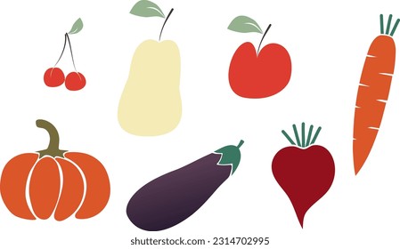 Set of vector vegetables and fruits