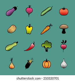 Set of vector vegetables. Hand drawn vegetable icons.