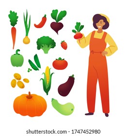Set of vector vegetables. Harvest. Healthy food. Farm organic products.