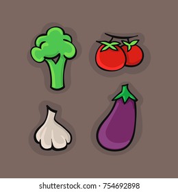 Set of vector vegetables. healthy organic food. Flat design. Can be used for icons, posters, postcards, magnets
