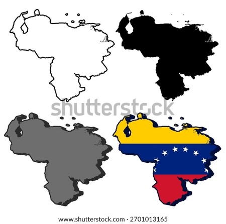 set vector venezuela flag in map icon. Detailed venezuela map silhouette. 3D isometric venezuela map symbol design template illustration