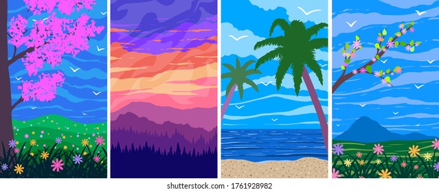 Set of vector vertical flat landscapes