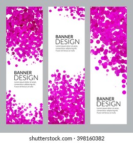 Set of Vector Vertical Poster Banners Templates with Pink Dots Watercolor simulation Paint Splash. Abstract Background for Business Documents, Flyers and Placards.