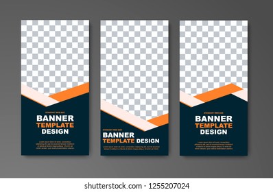 Set of vector vertical web banners in black with orange ribbon and place for photo. Templates are standard size.