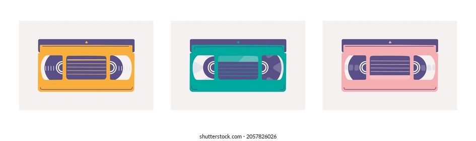 Set of vector video tapes vhs. Flat trendy elements for retro design.