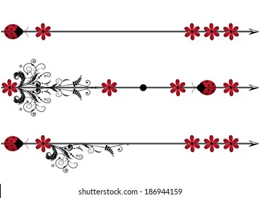 set of vector vignette with ladybird,flowers and arrow