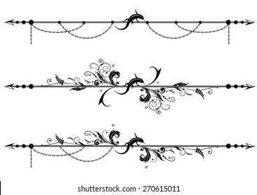 set of vector vignette with lizard, floral and chain