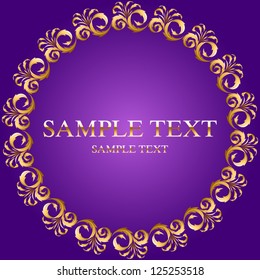Set of vector vignettes. Gold ornament on violet background