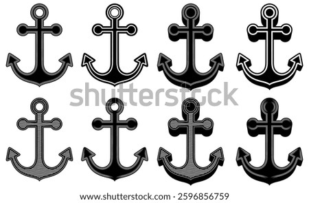 set vector vintage anchor icon. Nautical anchor marine symbol design illustration