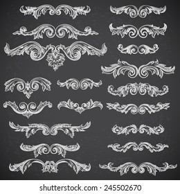 Set of vector vintage baroque engraving floral scroll filigree design