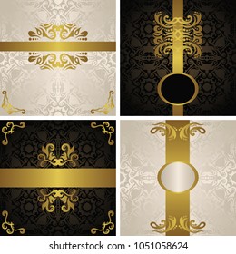 Set of vector vintage beautiful cards. Vintage golden design   