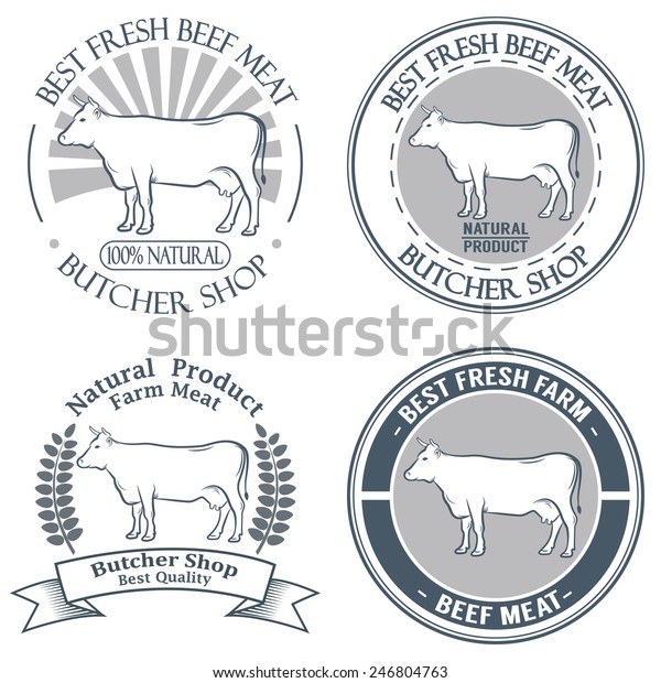 Set Vector Vintage Beef Meat Stamps Stock Vector (royalty Free) 246804763