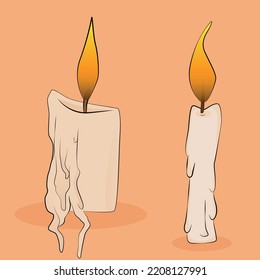 Set of vector vintage burning candles. Decorative candle for the home. fire and light. vector illustration .Icon