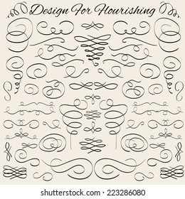 Set of vector vintage calligraphic design elements and page decoration, dividers and dashes. Hand-drawn calligraphic and typographic elements. Vector illustration.