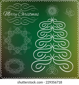 Set of vector vintage calligraphic design elements and page decoration. Hand-drawn xmas calligraphic and typographic elements. Merry Christmas and Happy New Year. Vector illustration.
