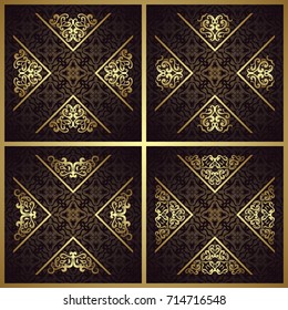 Set of vector vintage cards with a baroque elements       