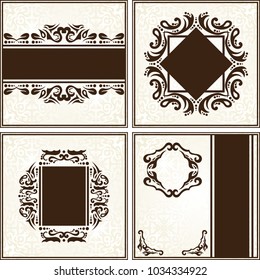 Set of vector vintage cards with a beautiful baroque patterns, frames and light background    