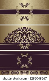 Set of vector vintage cards with floral round decoration        