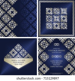 Set of vector vintage cards. Original vintage design with square motifs   
