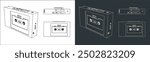 set Vector vintage cassette player line drawing