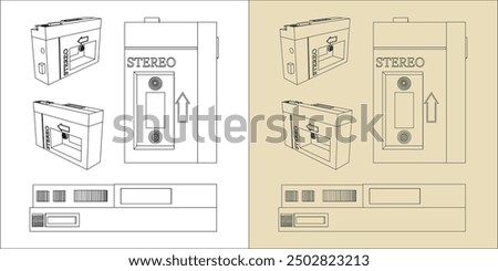 set Vector vintage cassette player line drawing