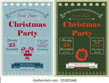 Set of vector vintage Christmas Party invitations or flyers