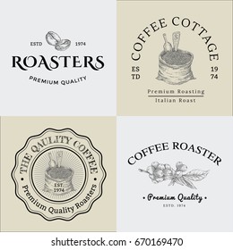 Set of Vector Vintage Coffee Logo and Illustration Drawing Engraving Icon 01, used as Logo or Icon in premium quality