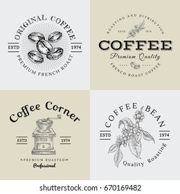 Set of Vector Vintage Coffee Logo and Illustration Drawing Engraving Icon 02, used as Logo or Icon in premium quality