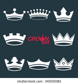 Set of vector vintage crowns, luxury ornate coronet illustration. Collection of royal luxury design elements.
